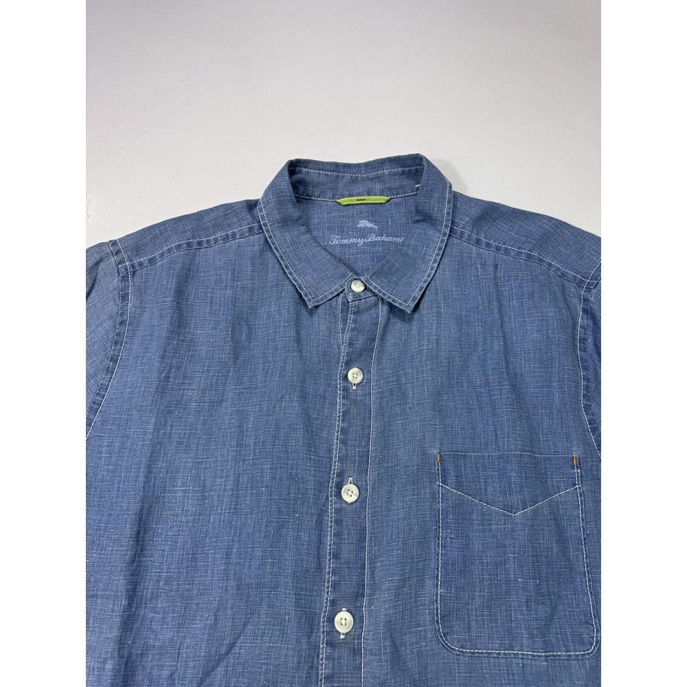 Tommy Bahama Men's XL Blue 100% Linen Button Shirt Resort Lightweight Beach